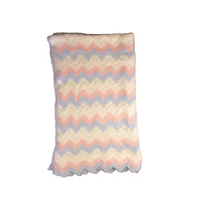 SOFT! Hand Crocheted Baby Blanket Afghan Pink White Bobble Pattern 30x50