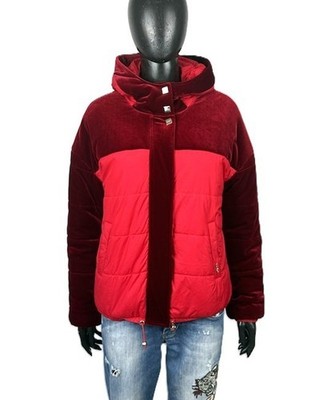 LIU JO Milano Damen Jacke S Rot Samtoptik Gepolstert Winterkapuze