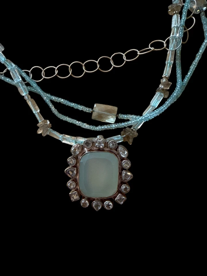 Artisan Boho 925 Sterling Multi Strand Necklace Amazonite Pendent & Quartz Beads - Image 4 of 4