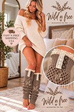 Women  s Leg warmers MOCHA Knee high button lace Fall/Winter Gift Open knit