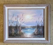 Vintage B Dragan Listed Artist Oil Painting Coastal Seascape Framed Signed 21x25