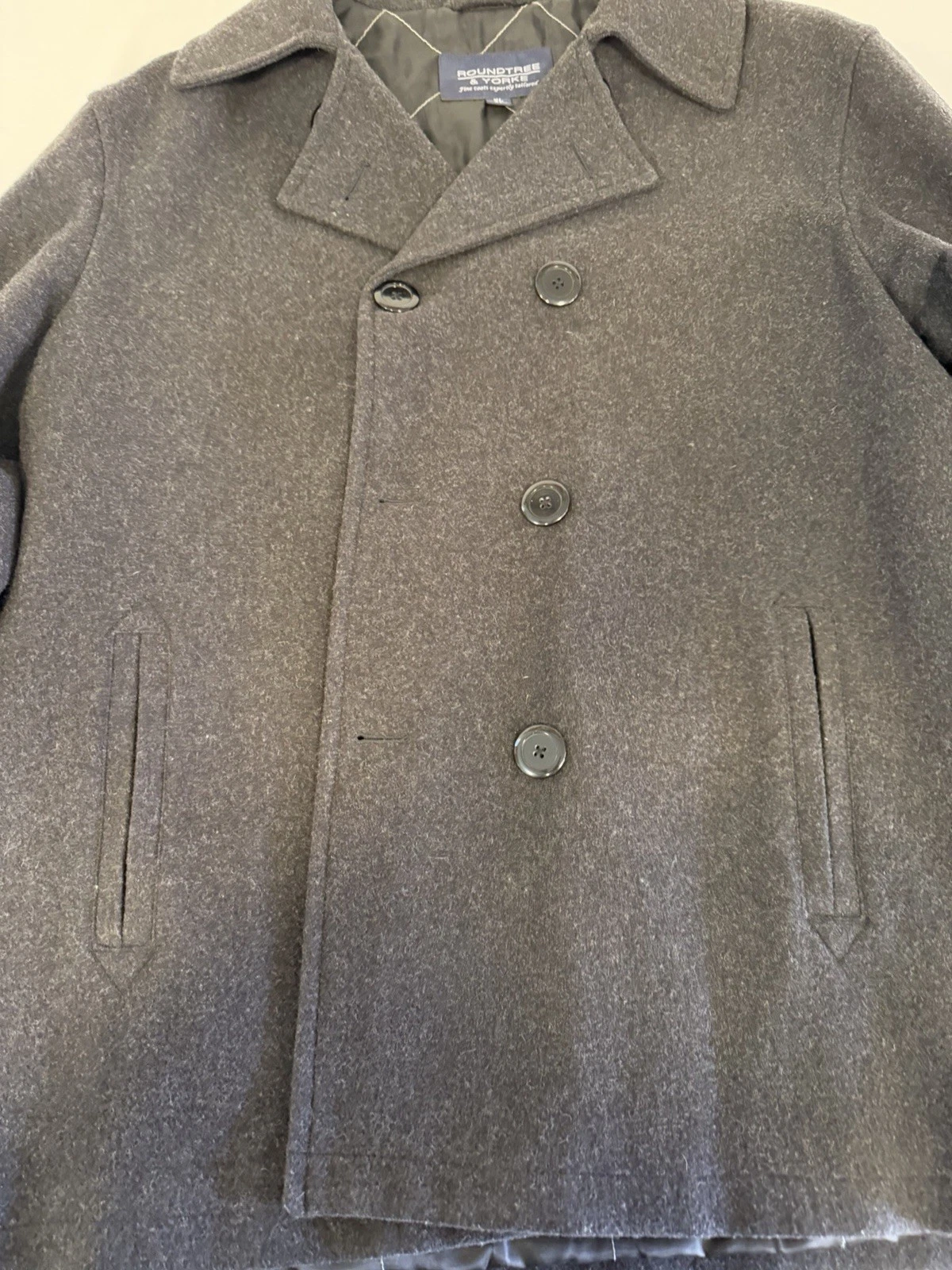 Roundtree & Yorke Men's Grey Wool Blend Peacoat Double Breasted Jacket Size XL - product detail image 6