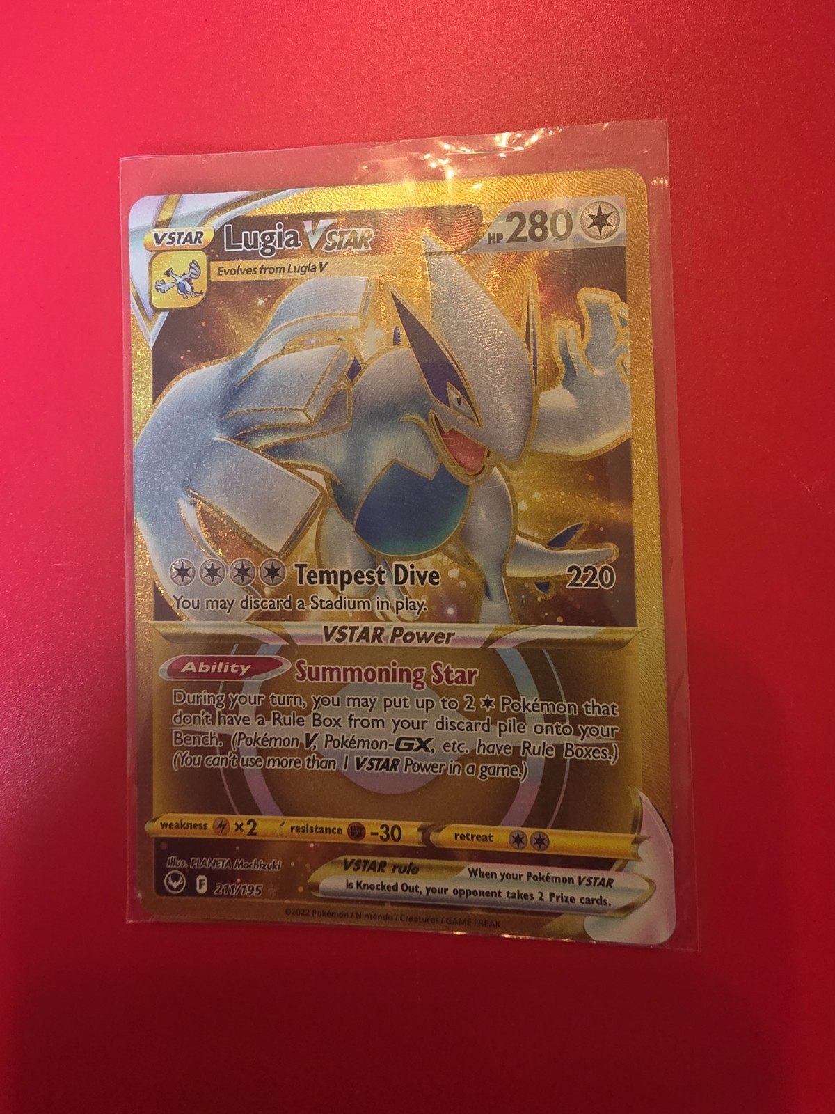 Pokémon TCG SWSH Silver Tempest Lugia VSTAR Card 211/195 Gold Secret Rare NM