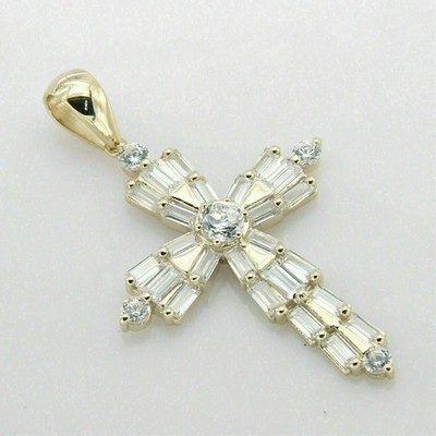 2Ct Baguette Cut Lab Create Diamond Cross Women's Pendant 14K Yellow Gold Plated