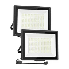 100W Flood Lights Outdoor,9000LM Bright Work Light Plug in,6500K Daylight White