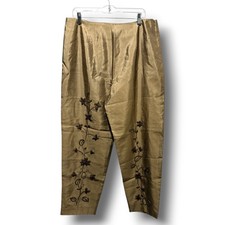 Vintage Silkland Beaded Silk Pants 16 Gold Embroidered Taffeta Party