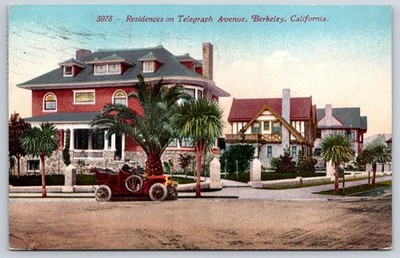 Antique California Postcard BERKELEY Telegraph Ave Residences 1914