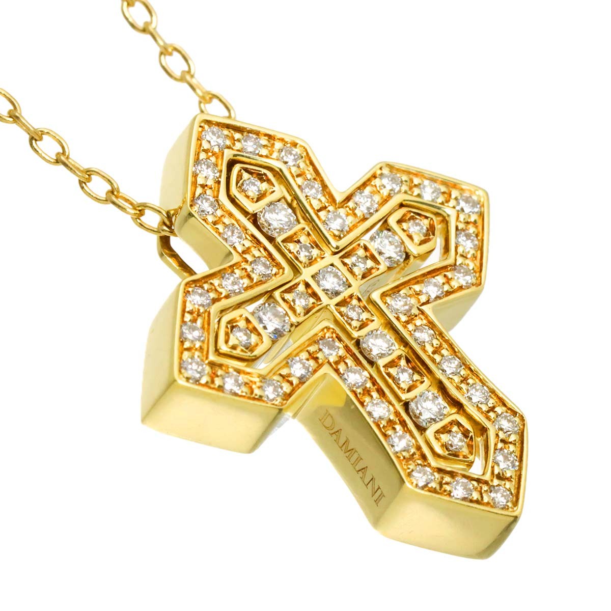 DAMIANI Belle Epoque Crown S Diamond Cross Necklace 18K YG 750