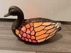 Vintage Tiffany Style Stained Glass Duck Lamp Bronzed Metal Body