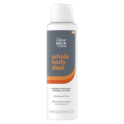 Dove Men+Care Whole Body Deodorant Spray Aluminum-Free, Shea Butter & Cedar, 4oz