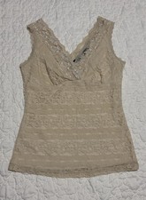 Vintage Y2K Stretchy Lace Tank Top XS Cream Fairy Dainty Romantic Coquette NY Co