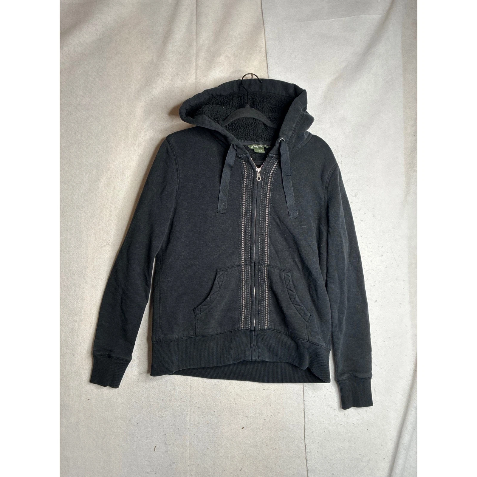 Eddie Bauer Womens Sherpa Lined Full Zip Hoodie Black Fleece SU4419 Medium