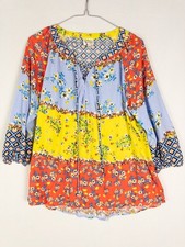 Fig Flower Blouse Womens M Floral Artwork Tiered Strap Boho Spring
