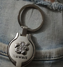 Hawaii Metal Keychain with Hibiscus Flower and Built-in Mirror