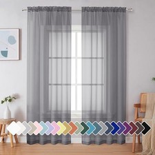 Sheer Curtains 90 Inches Long, Light Filtering 42"W x 90"L Pack of 2 Grey