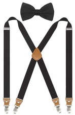 Men Women Suspender and Bowtie Set X Back for Wedding with 1-inch Braces