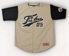 FUBU Sports 05 Baseball Jersey Mens L Tan Black Y2K Hip Hop Korea Made