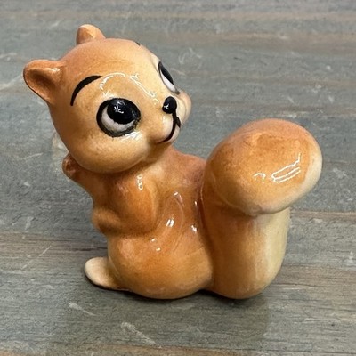 Vintage Tan Light brown Miniature Squirrel Figurine Porcelain Red Japan Stamp