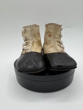 Vintage Baby Antique Black  Ivory Leather Victorian Shoes Featuring 4 Buttons