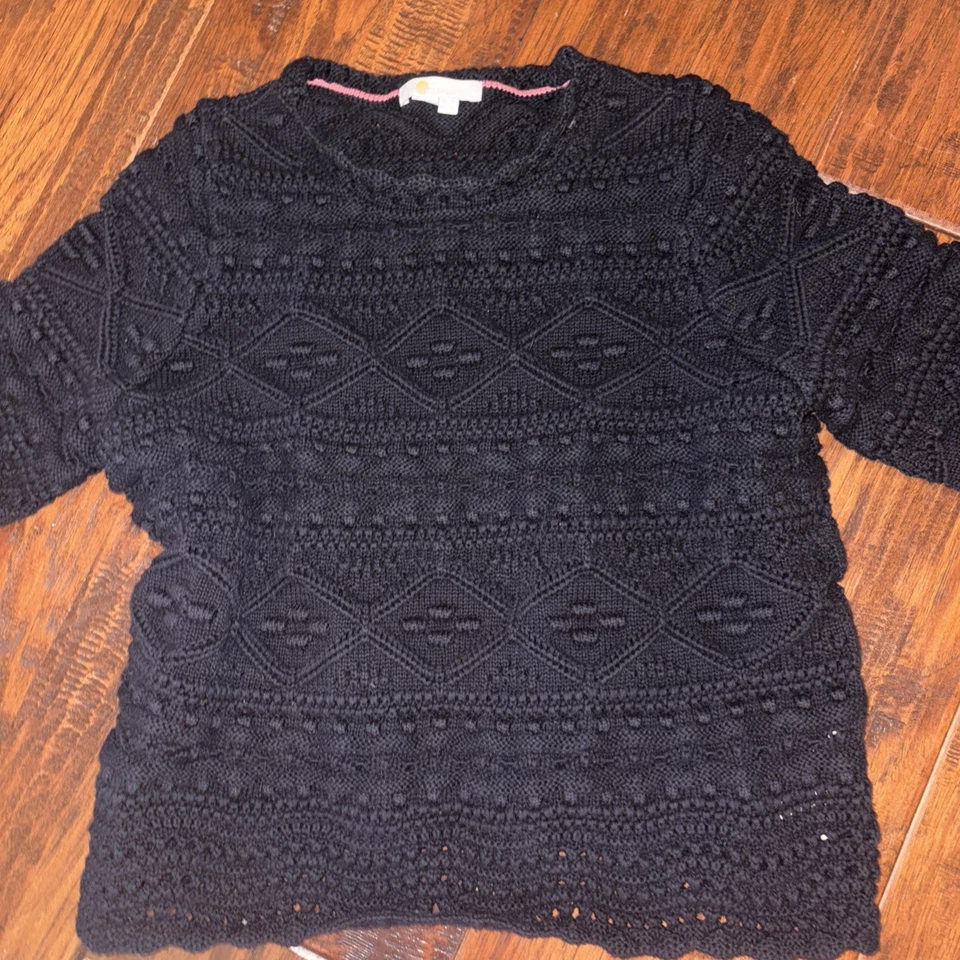 Suéter Boden Crocheted Negro Manga Corta Algodón Talla 10 Foto 3 de 4