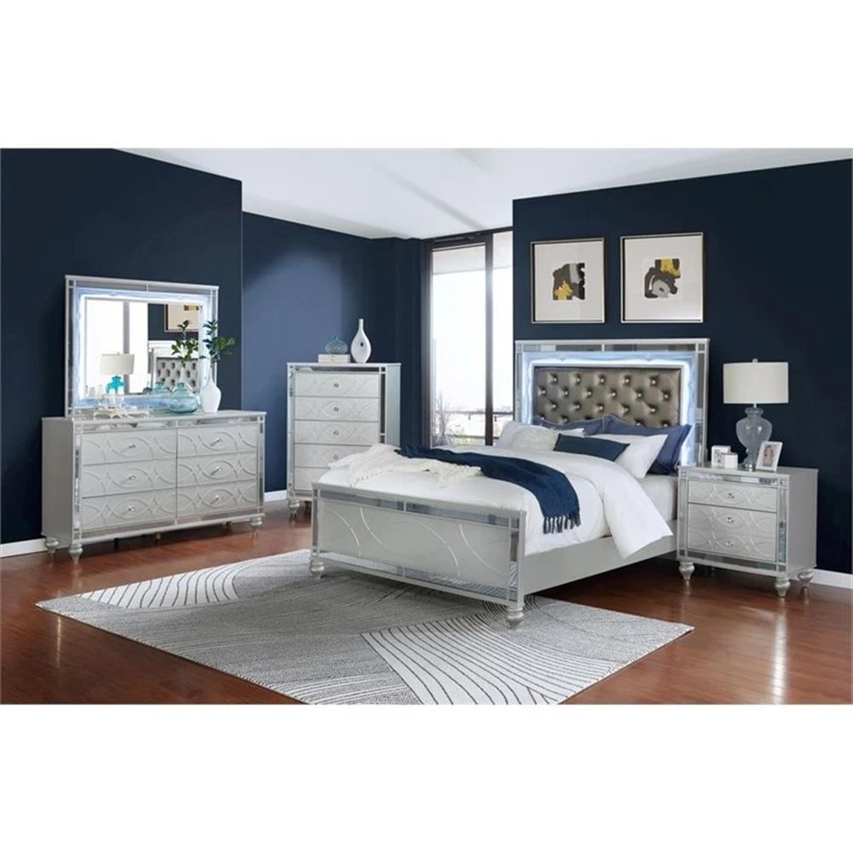 Coaster Gunnison Faux Leather Queen Panel Bed in Silver Metallic - Image 2 of 2