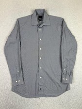 David Donahue Shirt Mens 15.5 32/33 Gray Houndstooth Trim Fit Dress Long Sleeve