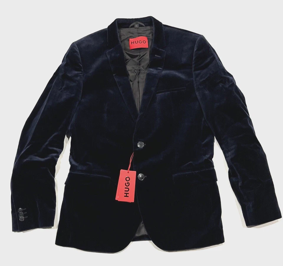 Hugo Boss Hombre Arti Azul Oscuro Terciopelo Extra Ajustado Chaqueta -Talla 40R -rt $595 Foto 3 de 4