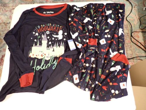 NWT Harry Potter Christmas Hogwarts 2-Piece Pajamas Lounge Set Blue Size Large