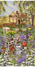 Spring Song Fabric Panel 24"X44" House Garden Cotton Timeless Treasures CD3197
