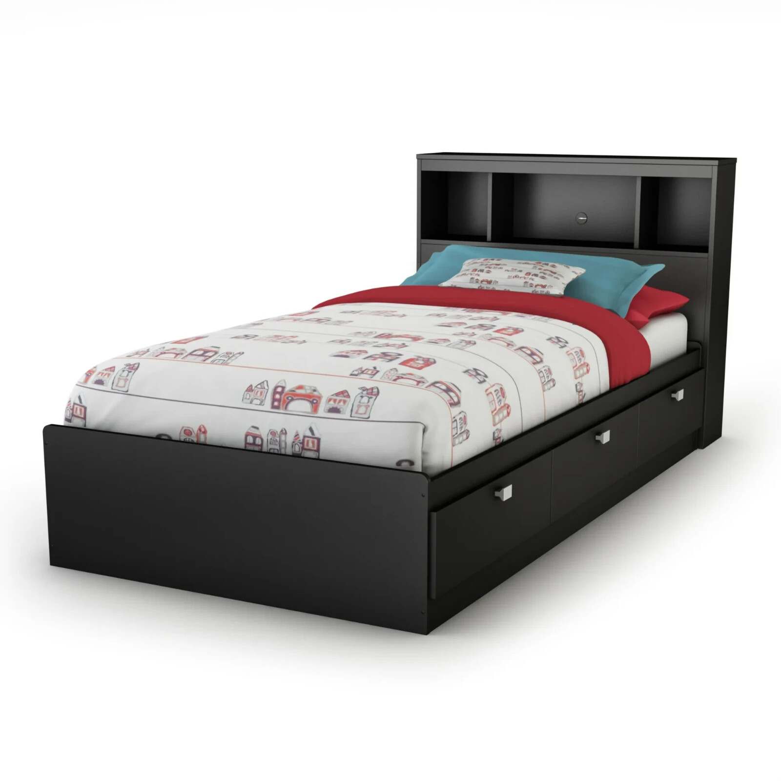 South Shore Affinato Twin Mates Bed in Pure Black