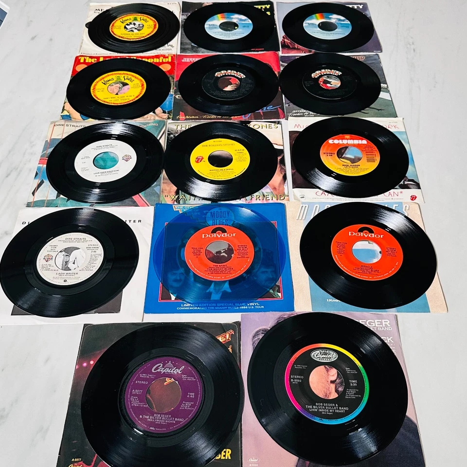 Classic Rock Lot of 14 Single 45 Records - Seger Stones Petty Straits Moody Foto 3 de 4