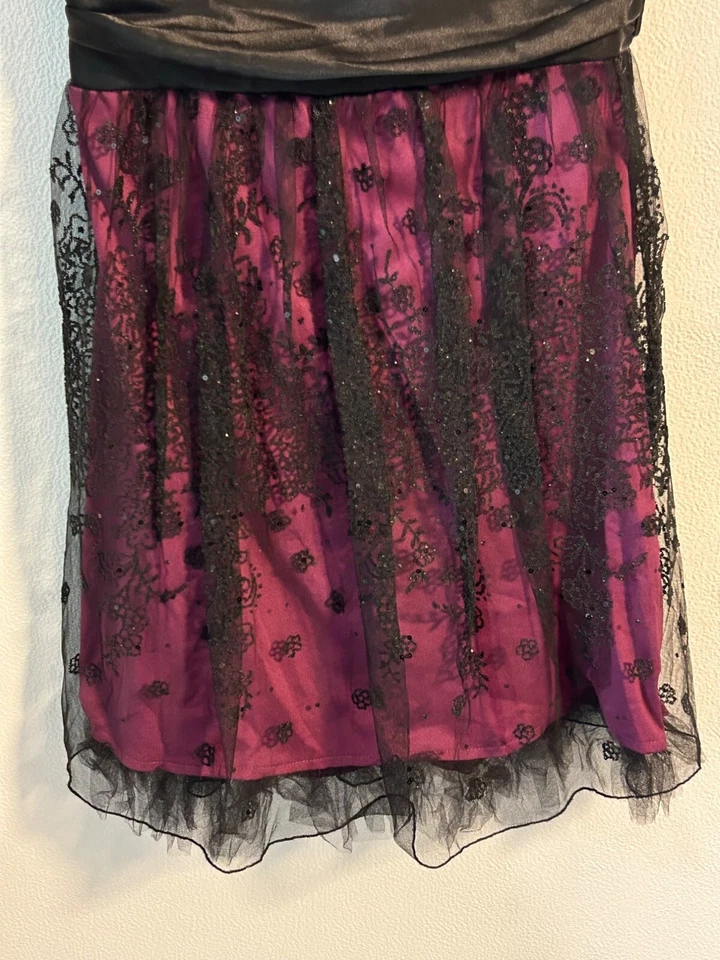 Love Tease Halter Dress Black Purple Lace Overlay Size 9 Fairlygoth Whimsigoth - Image 4 of 4