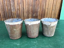 Vintage 3 Sap Pails Buckets Flower Planters 9" High Maple Syrup Tin Finish #33