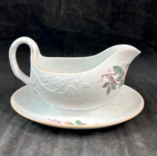 Spode Roberta Orange Smooth Gravy Boat with Attached Underplate