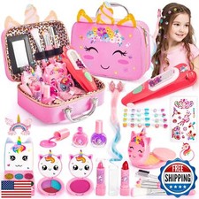 Kids Makeup Kit for Girls Toy   Washable Play Make Up Set and Hair Gem Stampe
