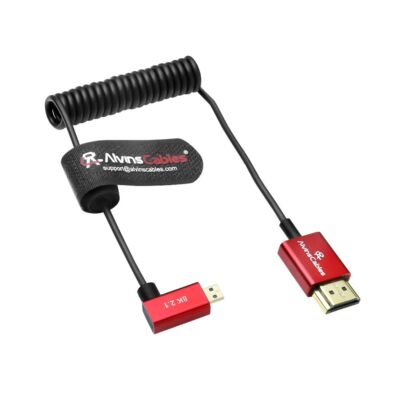 Alvin's Cables 8K 2.1 Micro HDMI Right Angle to HDMI Ultra-Thin Coiled Cable for