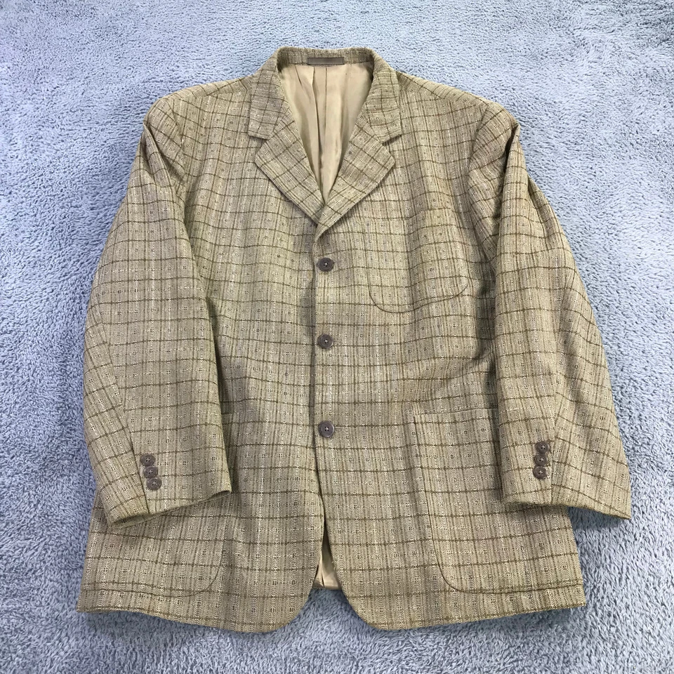 复古 Jhane Barnes Blazer 男式 40 R 黄色分形粗花呢夹克运动外套 — 第 2/4 张图片