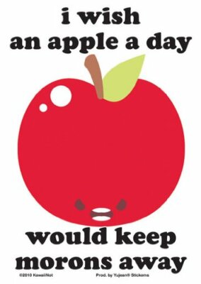 Kawaii Not Angry Red Apple Wishes Morons 4X5.25 Vinyl Die-Cut Wall Decal STICKER