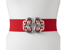 APT 9 Womens Red Wide Scroll Stretch BELT w/Silvertone Clasp Buckle NWT