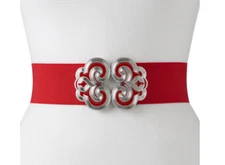 APT 9 Womens Red Wide Scroll Stretch BELT w/Silvertone Clasp Buckle NWT
