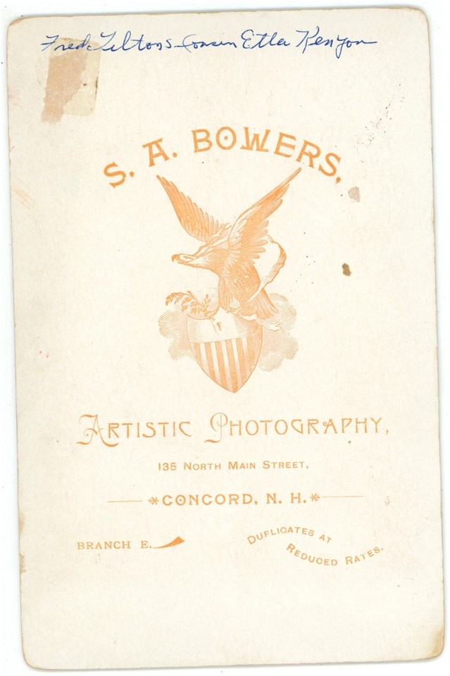 Antique Circa 1880s Id'd Card Bowers Lovely Woman Etta Kenyon