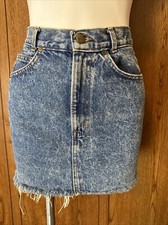 Chic Vintage Acid Wash Blue Denim Mini Skirt Size 9 Casual Western