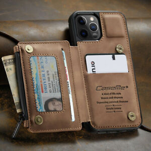 For Iphone 12 11 Pro Max Leather Wallet With Zipper Magnet Flip Cover Card Case Ebay