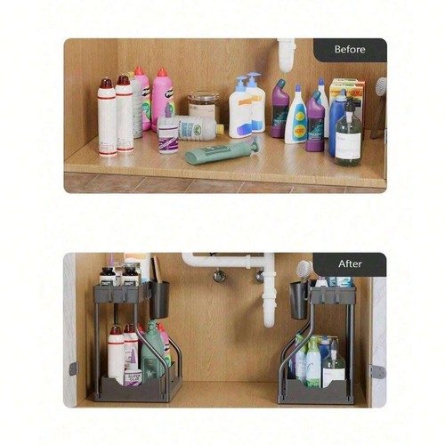 2-Tier Sliding Bathroom Organizer for Cosmetics, Kitchen, Vanity - Space Saving - Picture 21 of 30
