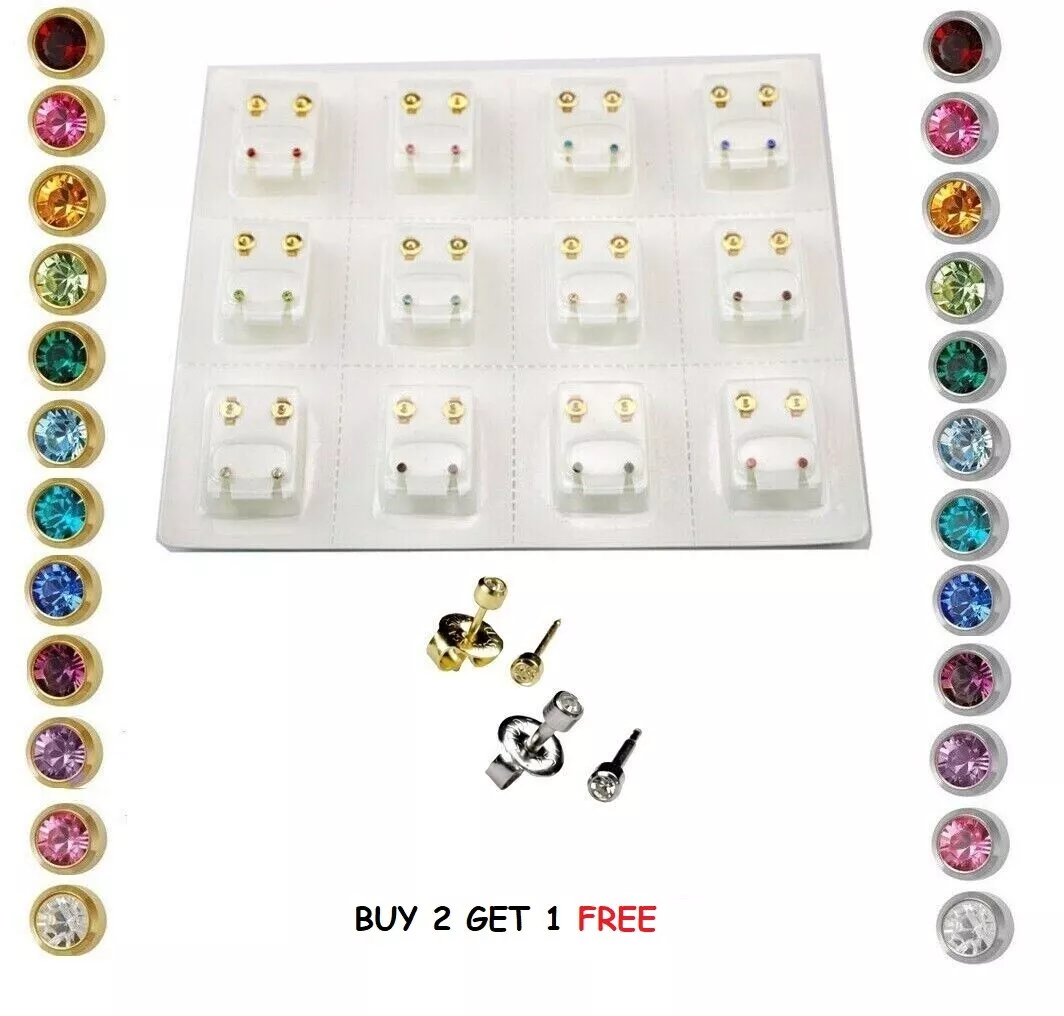 Ear Piercing Studs Earrings Certified Sterile Bezel Children s Crystal Studs