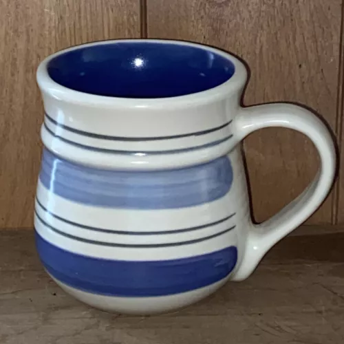 Pfaltzgraff Rio Coffee Cocoa Tea Mug Cup Blue Stripe Pottery Mexico Copyright