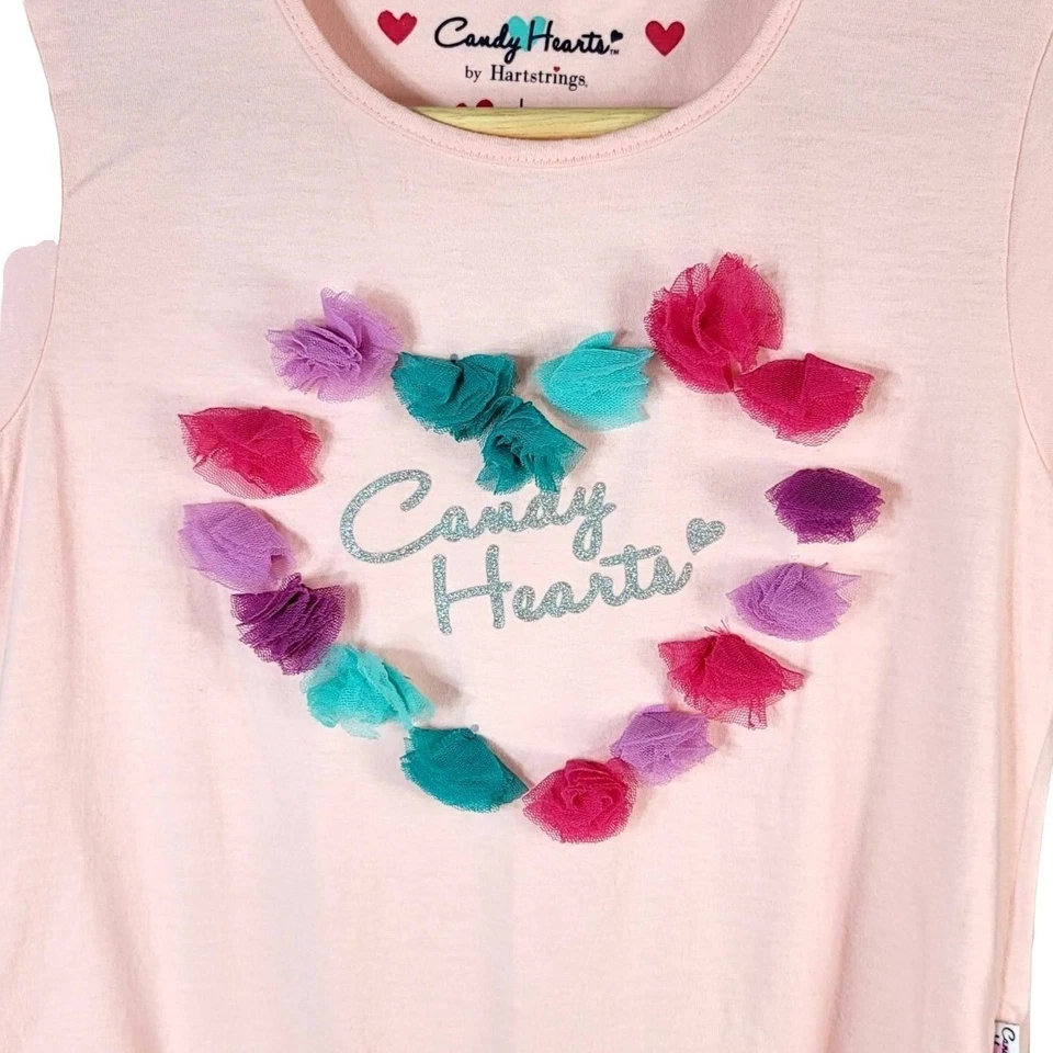 Blusa Hartstrings Candy Hearts feminina manga curta rosa grande tule gola redonda - Imagem 2 de 4