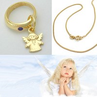 Jungen Baby Taufe Engel Kreuz Taufring Echt Gold 333 Mit Kette Silber 925 Vergol