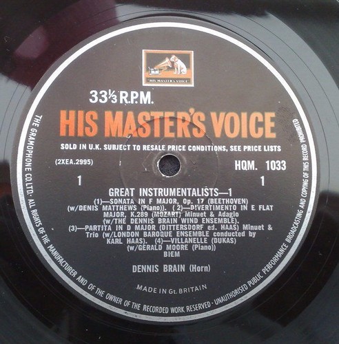 " GREAT INSTRUMENTALISTS VOL. 1 DENNIS BRAIN " SUPER HMV UK LP HQM 1193 - Picture 9 of 11