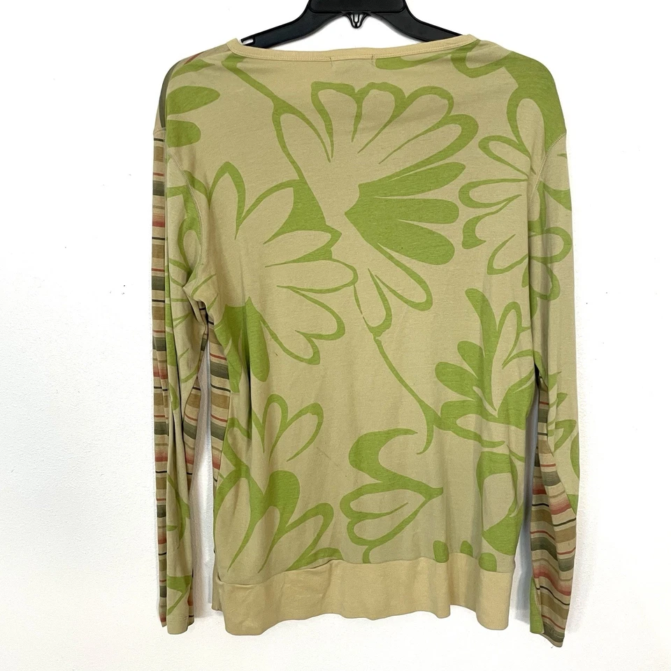 Blusa de algodão vintage Custo Barcelona bordada listra floral geo boho Y2K tamanho 3 bronzeada - Imagem 3 de 4